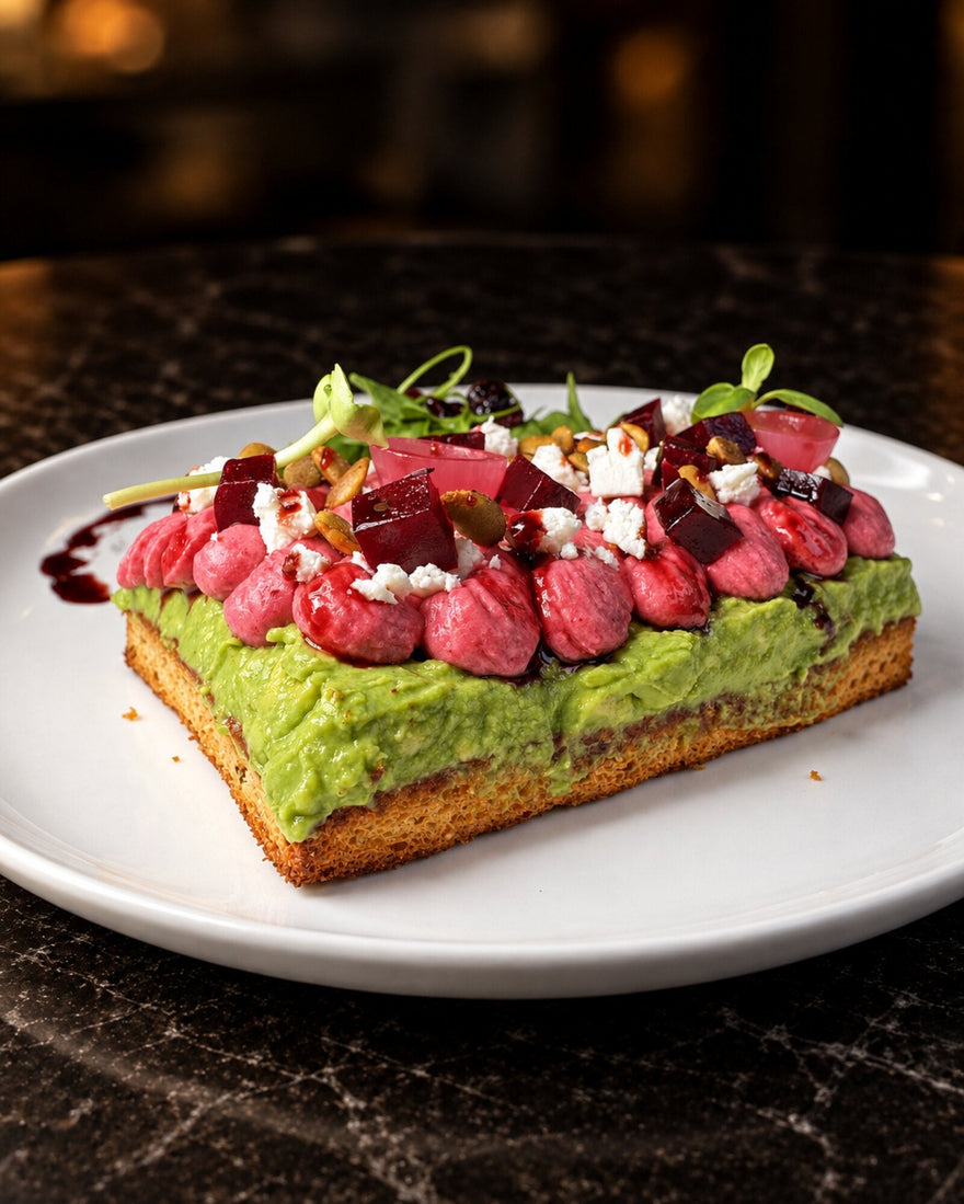 Roasted Beet Hummus Avocado Flatbread